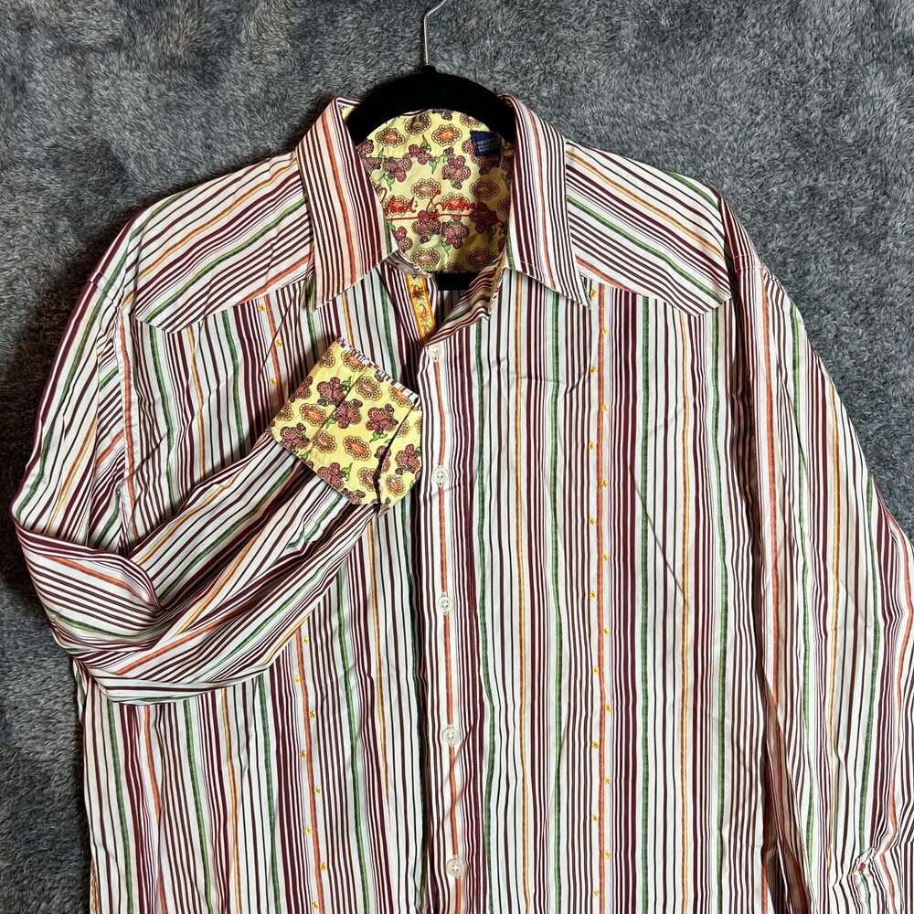 Robert Graham Dress Shrit Mens XL Striped Flip Cuff Multicolor Button Up Casual